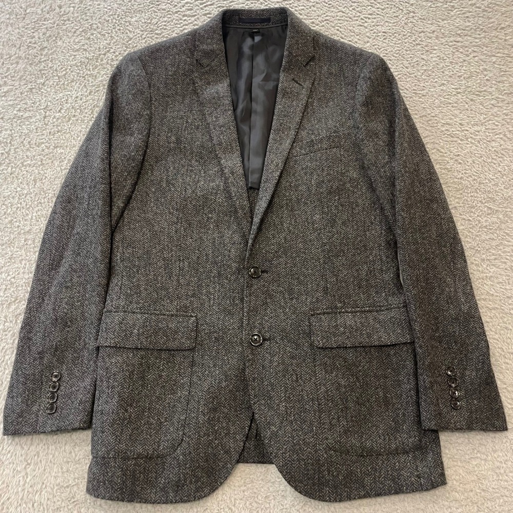 J.Crew Ludlow Herringbone Tweed Wool Blazer Mens 39R Gray Moon British Cloth
